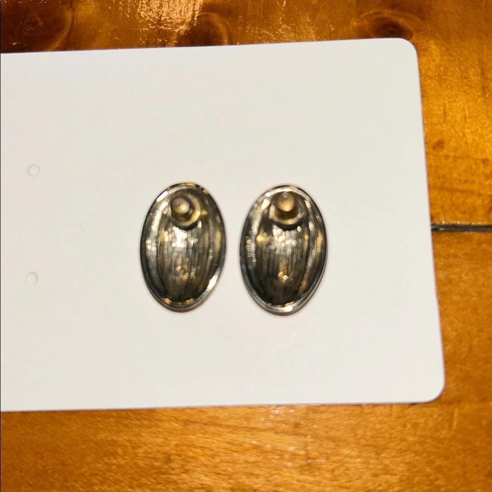 Pink Coral Enamel Gold Edge Oval Stud Earrings Vintage 80s